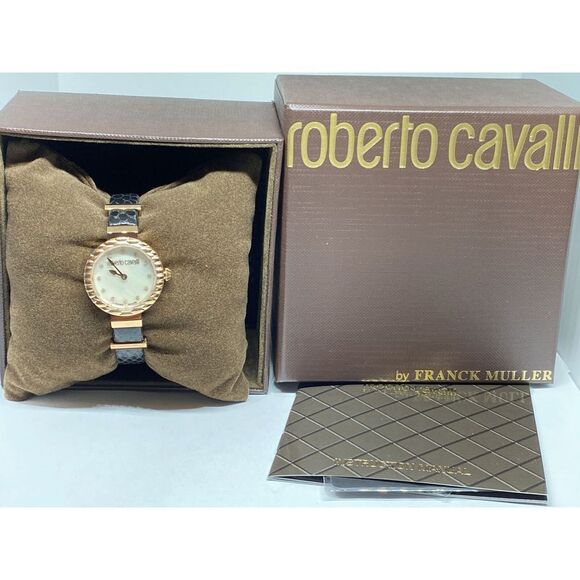 Roberto Cavalli RV2L023L0056 Women's Black Leather Quartz Watch MSRP BW38